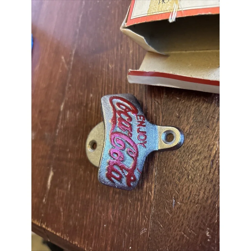 Coca Cola Old Fashioned Bottle Opener Wall Mount Metal & Box, No‎ Screws
